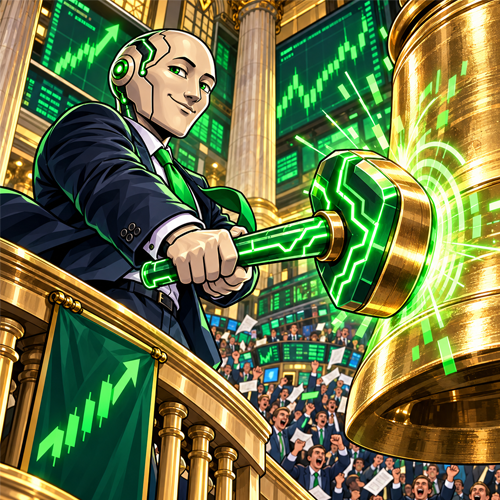 Stonk Intelligence ringing the opening bell with an oversized circuit hammer